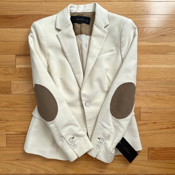 Zara Jackets & Blazers - Zara Basic Nude/Cream Blazer With Elbow Patches